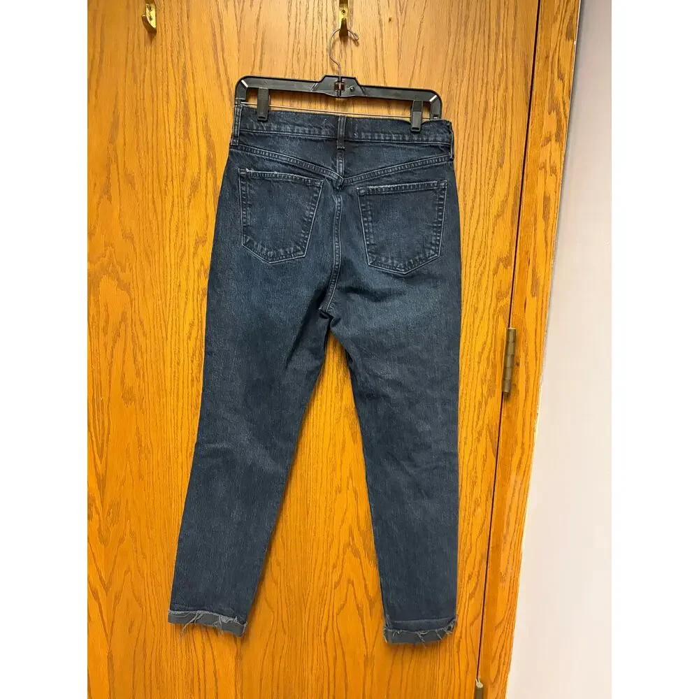 Free People We The Free Button Fly Distressed Jeans Women's 29 Dark Wash Raw Hem